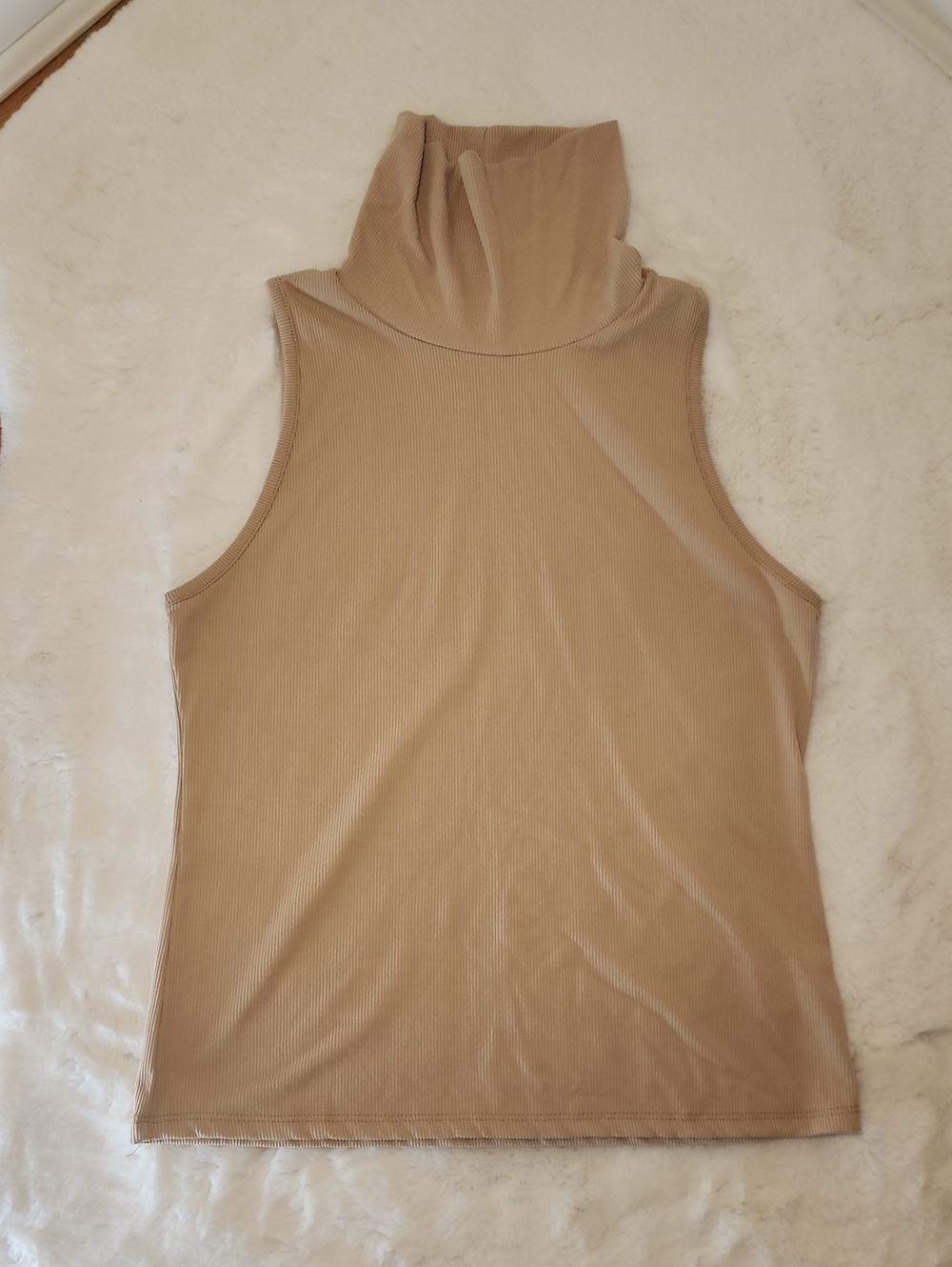 One Step Up Women's Sleeveless Turtleneck Top in Taupe Size L